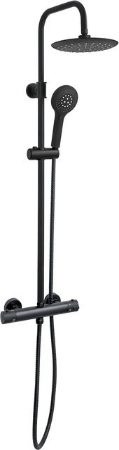 DSP Duschsäule mit Thermostat in Matt Schwarz inklusive Regendusche Ø 23 cm und 3-Strahl Handbrause - Bild 1