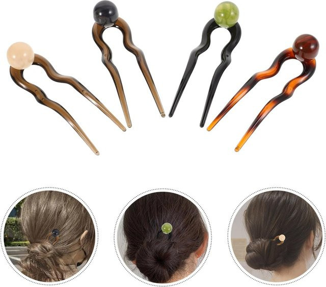 4 Stück U-förmige Haarnadeln mit Perlen, Damen, Chignon Pins - Bild 1