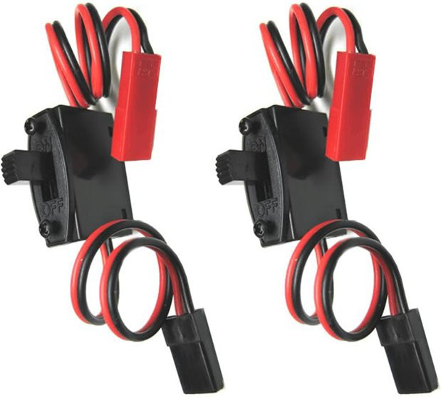 2er-Set RC Power Schalter für Modellbau-Autos mit Lipo-Batterie-Anschluss, kompatibel mit Futaba und JR, JST-Weiblich zu JST-Männlich, 22AWG, 200 cm, Schwarz - Bild 1
