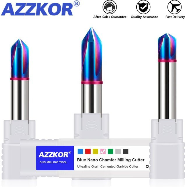 Azzkor Fasenfräser mit gerader Nut aus Wolframstahl und blauer Nano-Beschichtung für die CNC-Bearbeitung - Bild 1