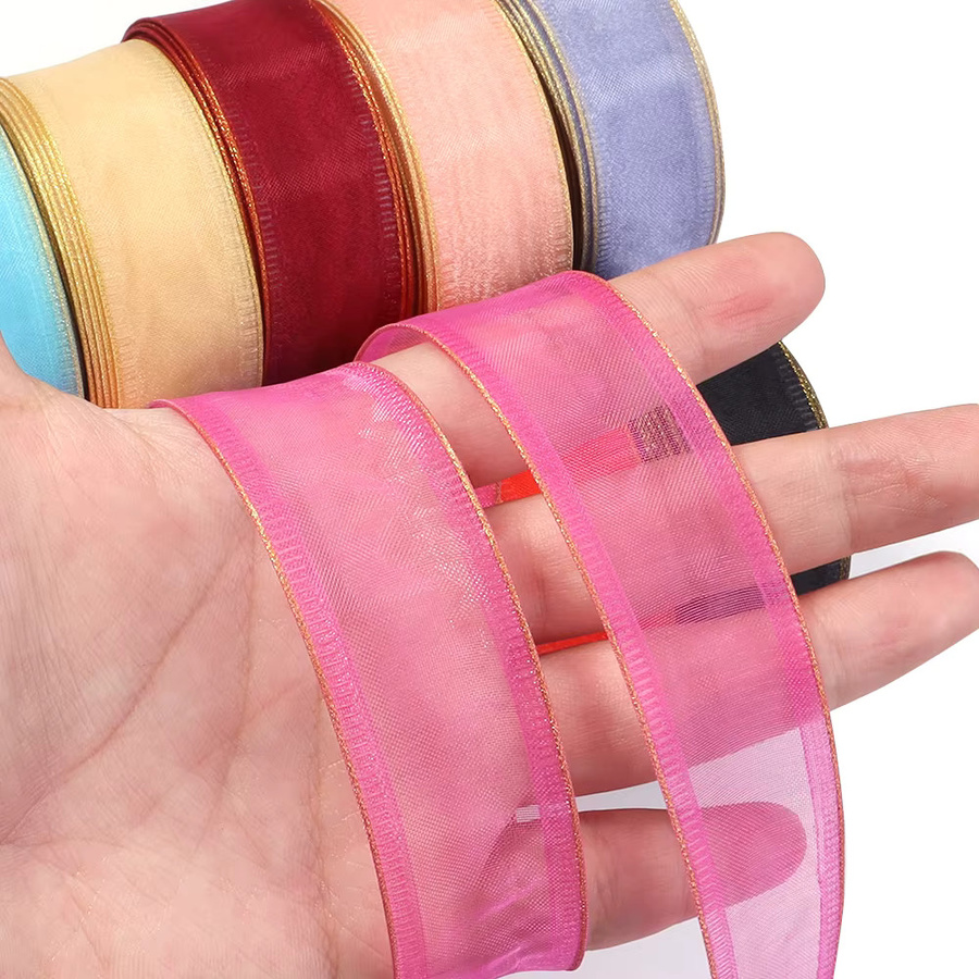 Buntes Chiffon Gaze Band mit Goldrand für DIY Dekoration, Hochzeit und Weihnachten, Breite: 2,5 cm, Länge: 4,57 m - Bild 3