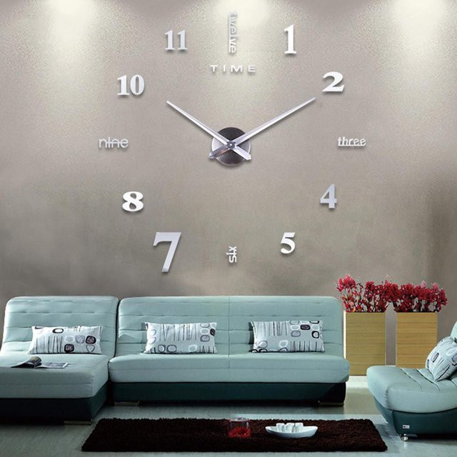 Hcj Rahmenlose DIY Wanduhr mit 3D-Spiegeloberfläche, analog und geräuschlos, Silber - Bild 1