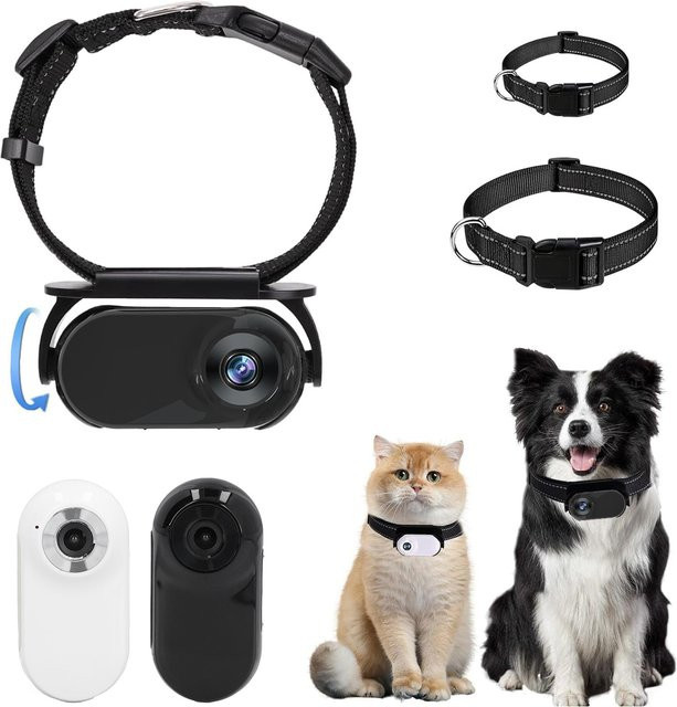 TOPINCN Haustierhalsband-Kamera mit 120-Grad-Objektiv und OTG-Verbindung, magnetische Action-Kamera für Hund und Katze in Schwarz - Bild 1