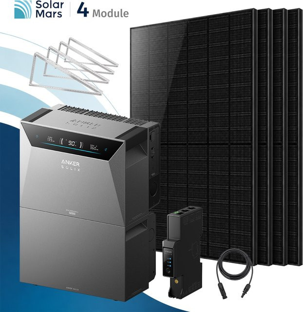 Anker SOLIX Solarbank 4 E5000 Pro Balkonkraftwerk Set mit 2000W Leistung, 1x BP5000 Erweiterungsakku, 4x 500W Solarmodule und Flachdachhalterung, Farbe: Grau - Bild 1