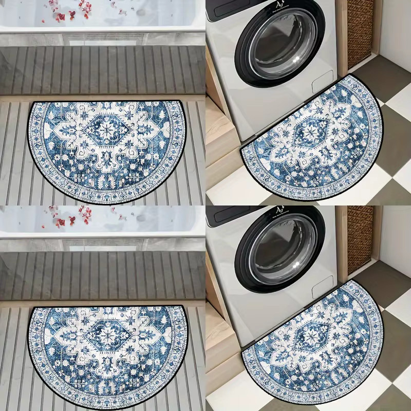 VIKAMA Boho Halbkreis-Teppich in Blau, rutschfeste Bodenmatte mit grafischem Design für Innen und Außen, B/T: 60 x 40 cm - Bild 3