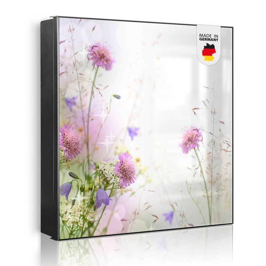 Schlüsselkasten aus Metall von banjado mit Motiv Glitzernde Wiese, Schlüsselaufbewahrung in Schwarz und Multicolour mit 32 Haken und magnetischer Front, B/H: 30 x 30 cm - Bild 1