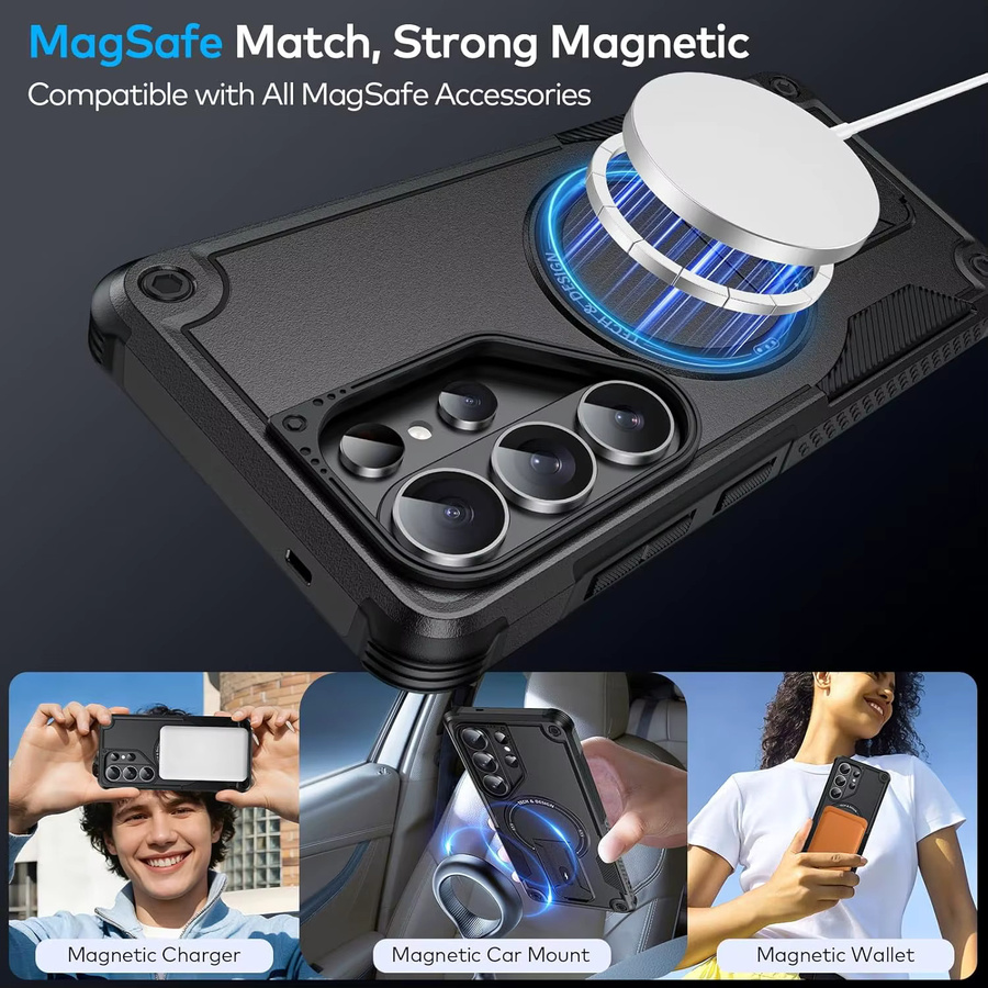 Magnetische Schutzhülle für Samsung Galaxy S26 Ultra 5G 6,9 Zoll mit unsichtbarem Ständer und militärischem Fallschutz in Schwarz - Bild 3