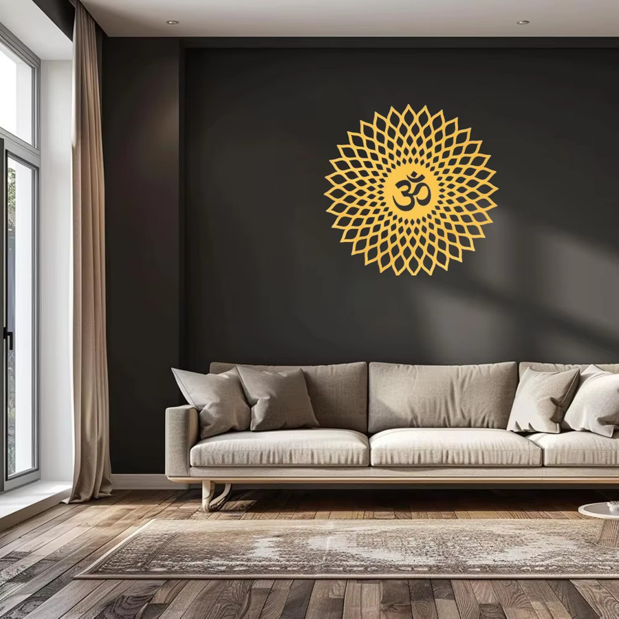 HELLOYOUNG Mandala Wandkunst aus Holz in Gold mit geometrischem OM-Design - Bild 2