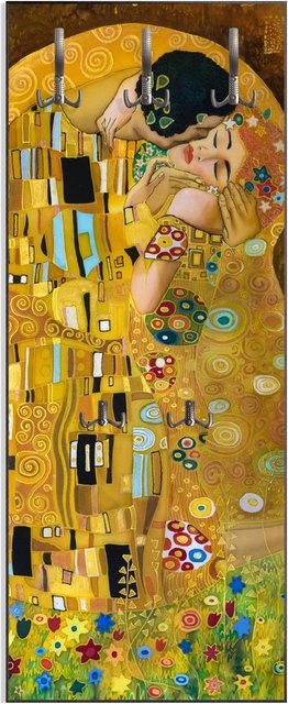 Wallario Holzgarderobe Der Kuss von Klimt, modern, mehrfarbig, B/H: 50 x 125 cm - Bild 1