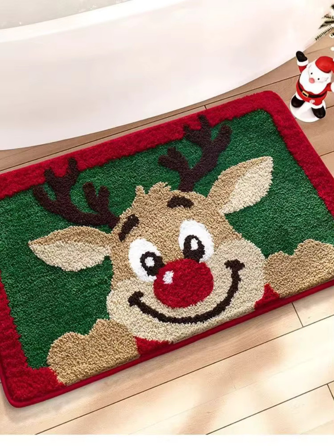 VIKAMA Weihnachts-Teppich aus Kaschmirimitat mit Tier-Motiv, rutschfest, Mehrfarbig, B/T: 60 x 40 cm - Bild 5