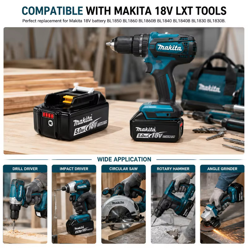 Makita Li-Ionen-Akku 18V 5,0Ah Ersatz für LXT Kabellose Werkzeuge, Farbe: Schwarz - Bild 5