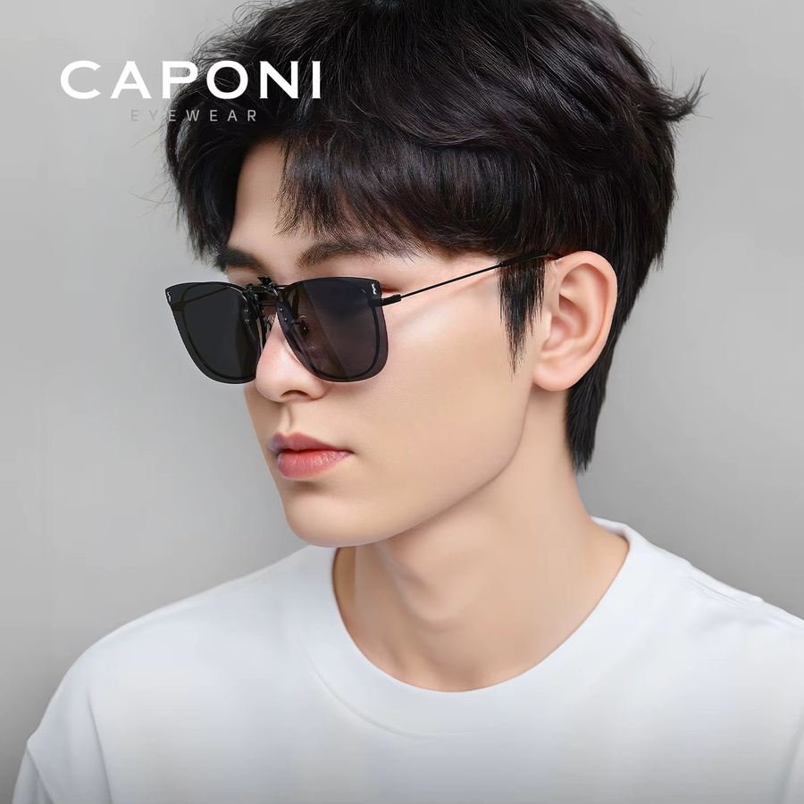 CAPONI CP35023 Sonnenbrille, Clip-on, Vollrand, Square, Schwarz, Herren - Bild 4