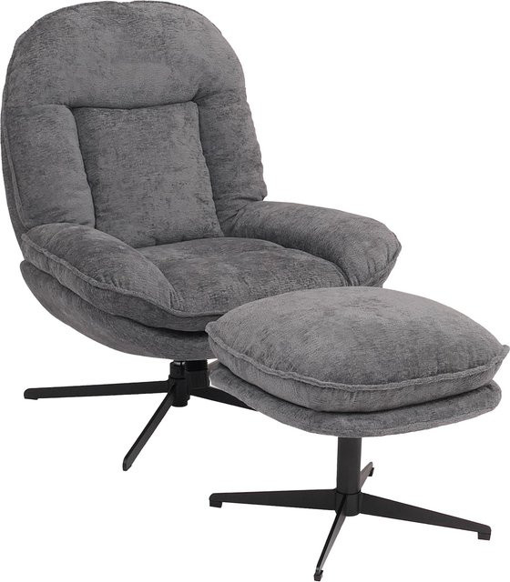 MCW Relaxsessel mit Hocker P32 in Grau aus Chenille mit Metallgestell und Nosagfederung - Bild 1