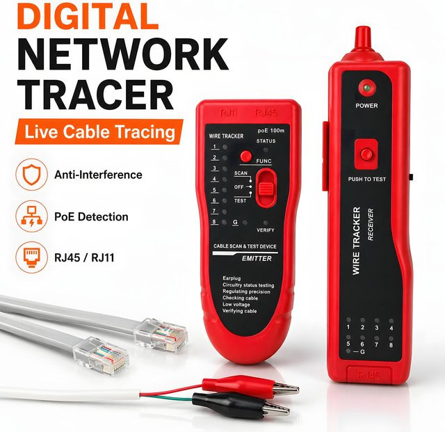 Nengshihengli Digitaler Netzwerkkabel-Tracker in Rot mit PoE-Testfunktion und Anti-Interferenz-Technologie - Bild 1