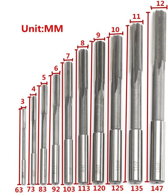 HSS Maschinenreibahlen-Set H7 mit geradem Schaft in Silber für Metall, Stahl und Aluminium, Durchmesser 3–12 mm - Bild 1