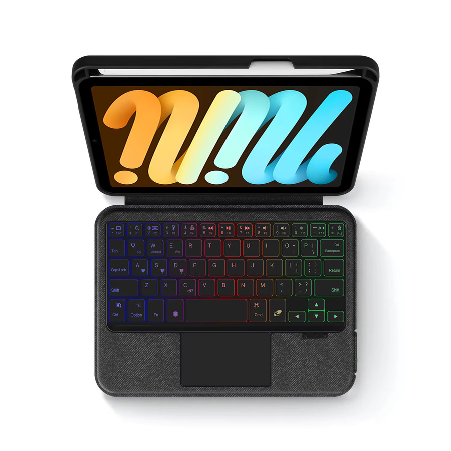 AJIUYU Touchpad-Tastatur Hülle für iPad Mini A17 Pro mit Stifthalter und beleuchteter Tastatur in Schwarz - Bild 2