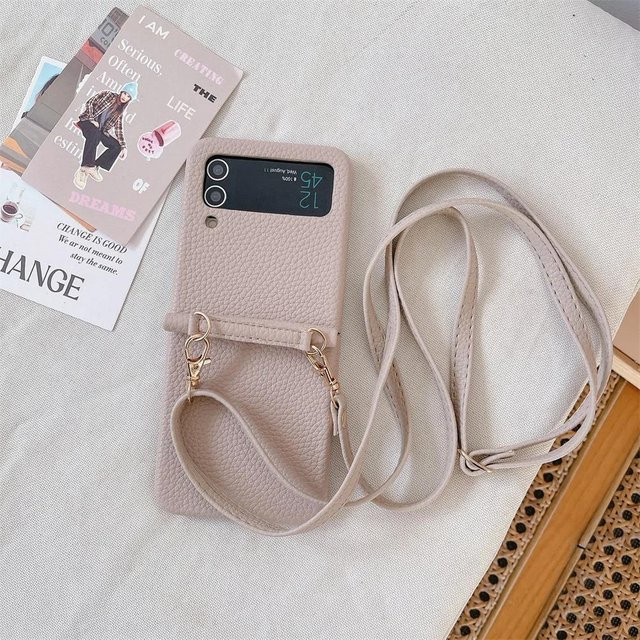 Crossbody Handyhülle aus PU Leder für Samsung Galaxy Z Flip 6 5 4 3 5G in Grau - Bild 1