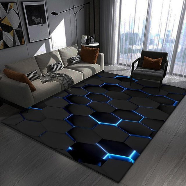 WTEMPO 3D Teppich in Schwarz, modern und rutschfest, B/T: 120 x 80 cm - Bild 1