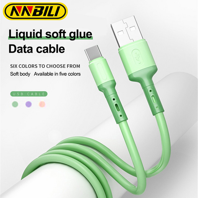 NNBILI USB-C Kabel 3A Schnelles Laden aus weichem Silikon für Huawei und Xiaomi in Lila und Grün - Bild 1