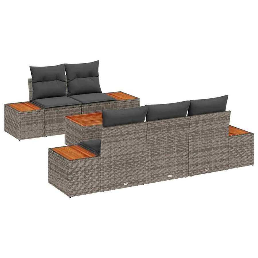 vidaXL Garten-Sofa-Set aus Poly-Rattan in Grau mit 6-teiliger L-Form, Polsterkissen und Couchtisch - Bild 2