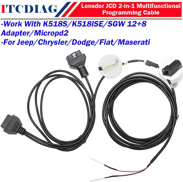 Lonsdor JCD 2-in-1 Multifunktions-Programmierkabel für Jeep, Chrysler, Dodge, Fiat und Maserati, kompatibel mit K518S SGW 12+8 Micropod2, Schwarz - Bild 1