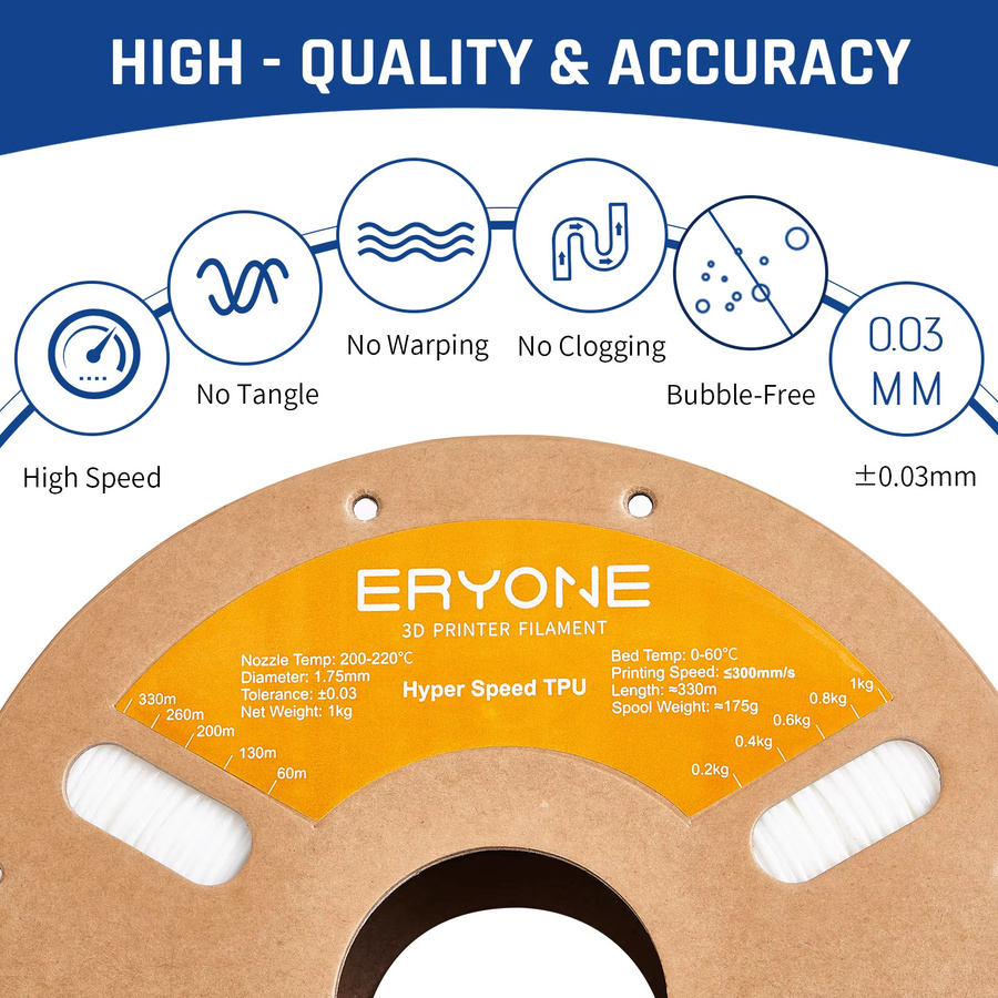 ERYONE Hyper-Speed TPU-Filament für FDM 3D-Drucker, flexibles Filament, Schwarz, 1 kg - Bild 2