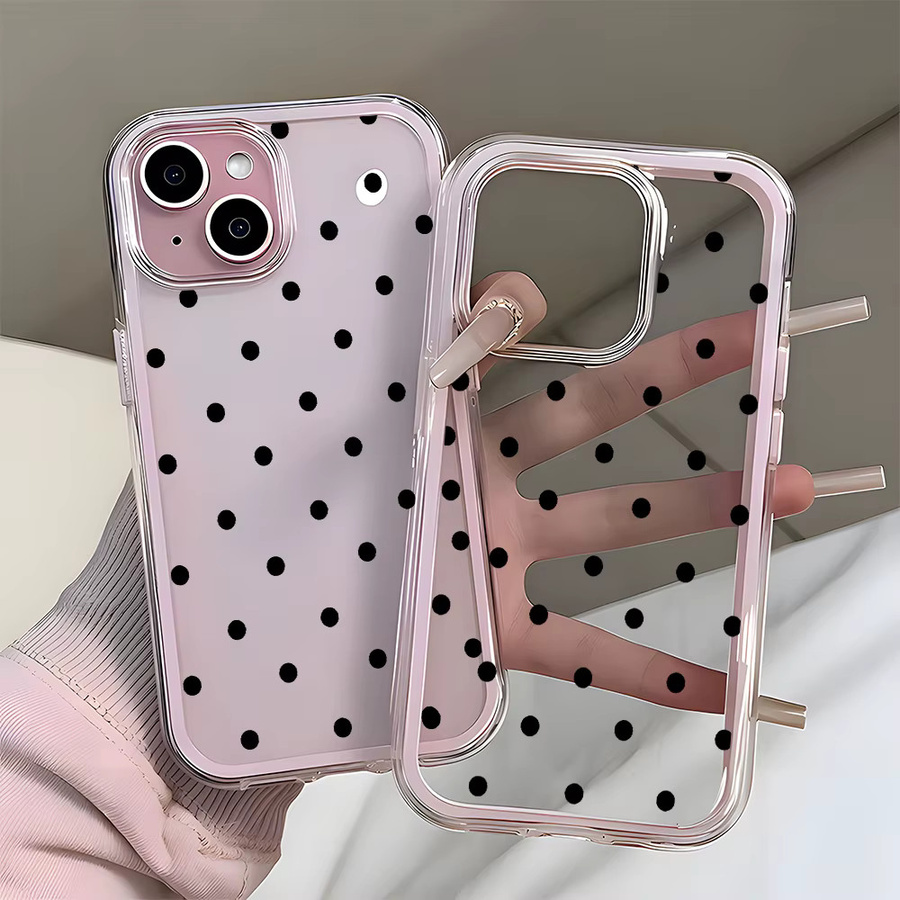 Apple iPhone Handyhülle mit Polka-Dot-Muster in Schwarz und Transparent mit Candy Color Akzenten als 2-in-1 Silikon Softcover - Bild 1