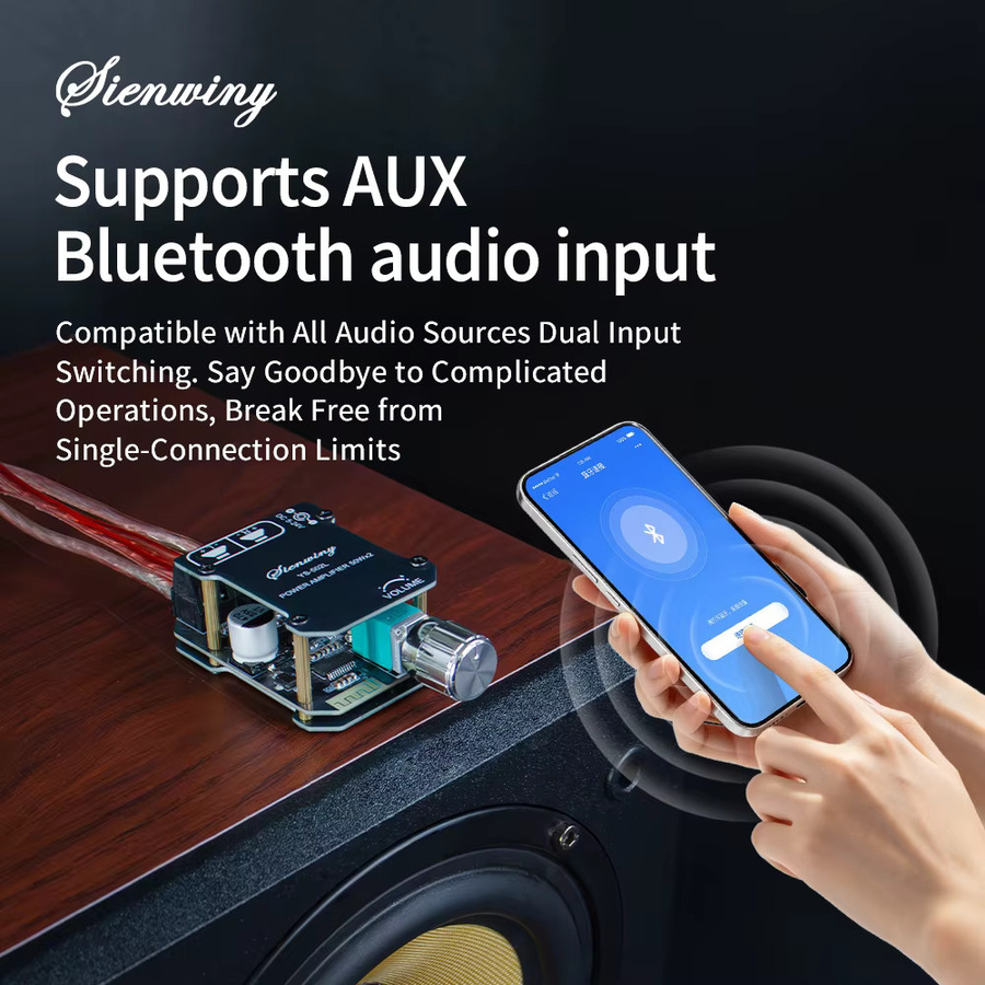 YS-502L Bluetooth 5.1 Audio-Verstärkerplatine, 100W Stereo-Leistungsverstärkermodul in Schwarz mit 2.0-Kanal, AUX und Lautstärkeregelung - Bild 2
