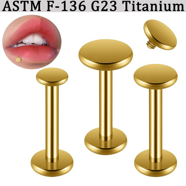 Labret Piercing, 750 Gold, Titan, Runder Flacher Labret, Innengewinde - Bild 1