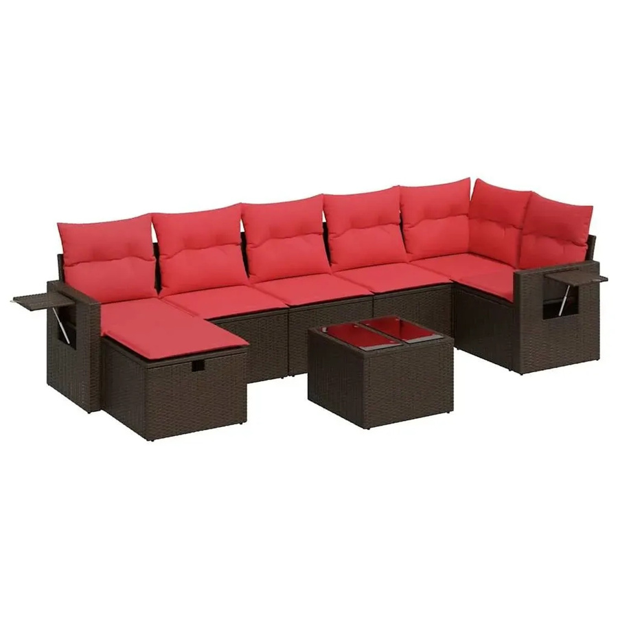 vidaXL 8-tlg Garten-Sofagarnitur in L-Form aus braunem Poly-Rattan mit Kissen und pulverbeschichtetem Stahlgestell - Bild 2