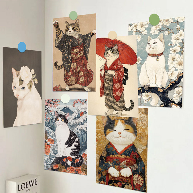 10 Stück Katzenpostkarten im japanischen Stil, minimalistische Wanddekoration mit abstrakten Illustrationen, mehrfarbig - Bild 1