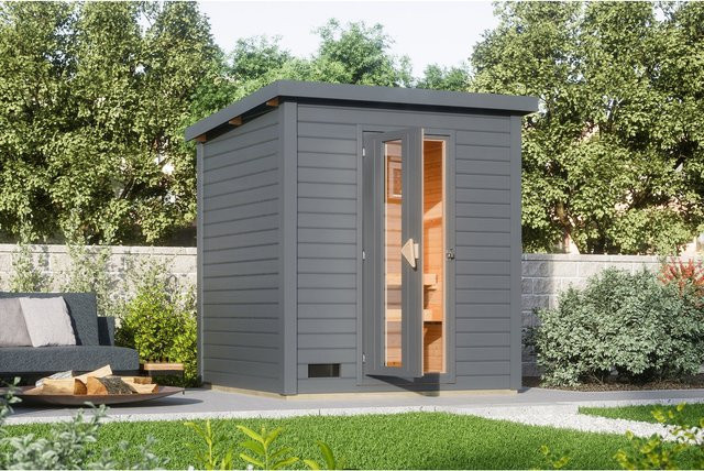 Karibu Saunahaus Melo in Terragrau mit 2 Ofen à 9 kW und integrierter Steuerung - Bild 1