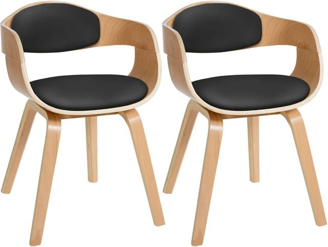 2er Set DELUKE LONDON Konferenzstühle aus Kunstleder und Holz in Natur/Schwarz, H x B x T: 73 x 49 x 46 cm - Bild 1