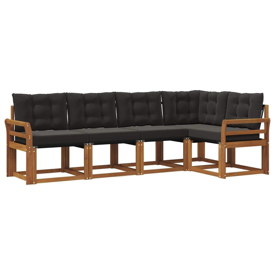 vidaXL Outdoor-Sofagarnitur 5-teilig aus Akazienholz mit Textilene und Kissen in Schwarz und Natur - Bild 2