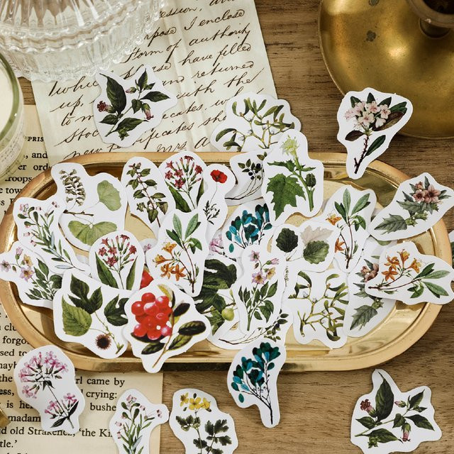 46 Stück Mini-Box-Aufkleber mit Blumen- und Pflanzenmotiven in Multicolour, dekorative Sticker für Scrapbooking und Tagebuch, Durchmesser: 4 cm - Bild 1