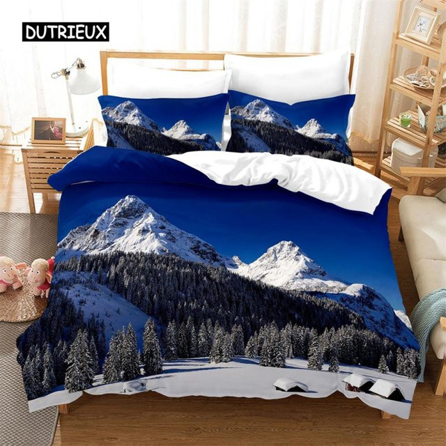 Bettwäsche-Set Binchi Outdoor Product mit Naturlandschaft Schneeberg Motiv, Blau, B/H: 135 x 200 cm - Bild 1