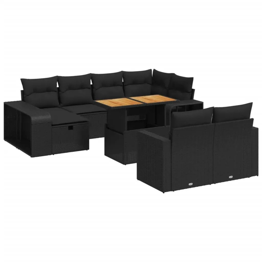vidaXL 11-teilige Garten-Sofagarnitur aus Poly-Rattan und Akazienholz in Schwarz mit Kissen - Bild 2