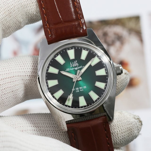 HEIMDALLR Armbanduhr, Handaufzug, Leder, Grün, Silber, Herren - Bild 1