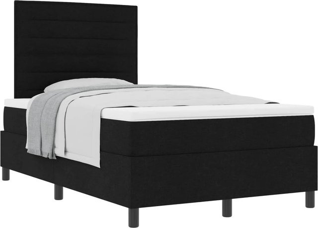vidaXL Boxspringbett mit Matratze in Schwarz aus Stoff und Kiefernholz, B/T/H: 120 x 200 x 128 cm - Bild 1