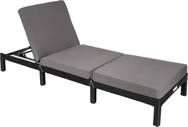 tectake Sofia Rattan Sonnenliege in Schwarz mit verstellbarer Rückenlehne, B/T/H: 196 x 66 x 27 cm - Bild 2