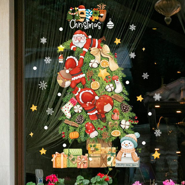 ZQNYCY Weihnachts Fenster Aufkleber mit Santa Claus, Weihnachtsbaum und Schneeflocken in Multicolor für Kinderzimmer und Home Dekoration - Bild 1