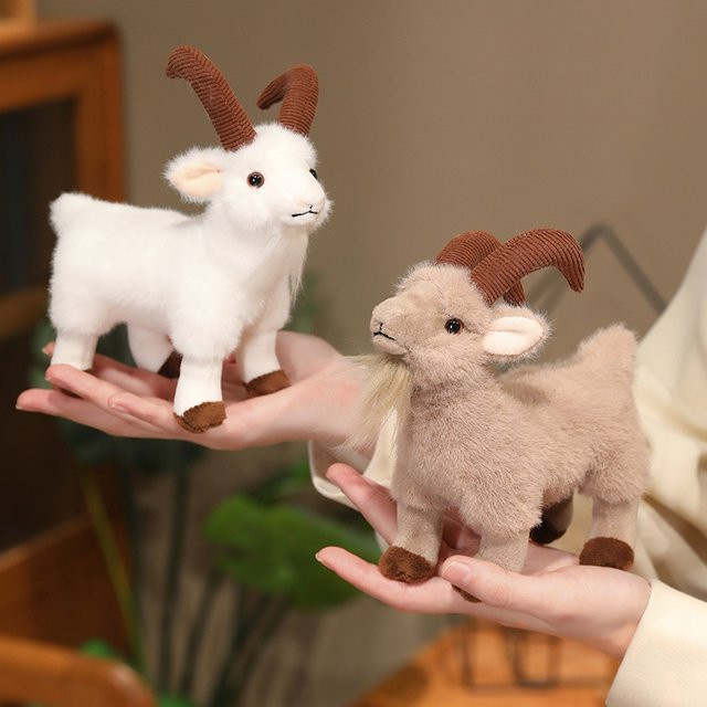 Ziegen-Plüschtier, Taschenanhänger, weiche flauschige Widder-Plüschfigur, weiß - Bild 1