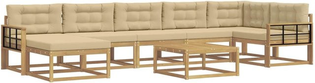 vidaXL Outdoor-Sofagarnitur aus Akazienholz in L-Form mit 8 Teilen, Weiß und Beige - Bild 1