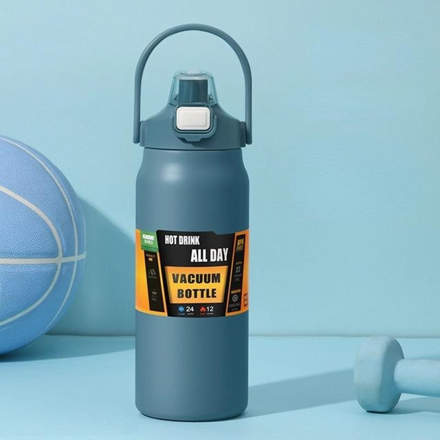 Yiran Furniture Thermobecher aus 304 Edelstahl mit Strohhalm, Tragbare Thermoskanne und Tumbler für Kaffee und Wasser, Grau, 800ml - Bild 1