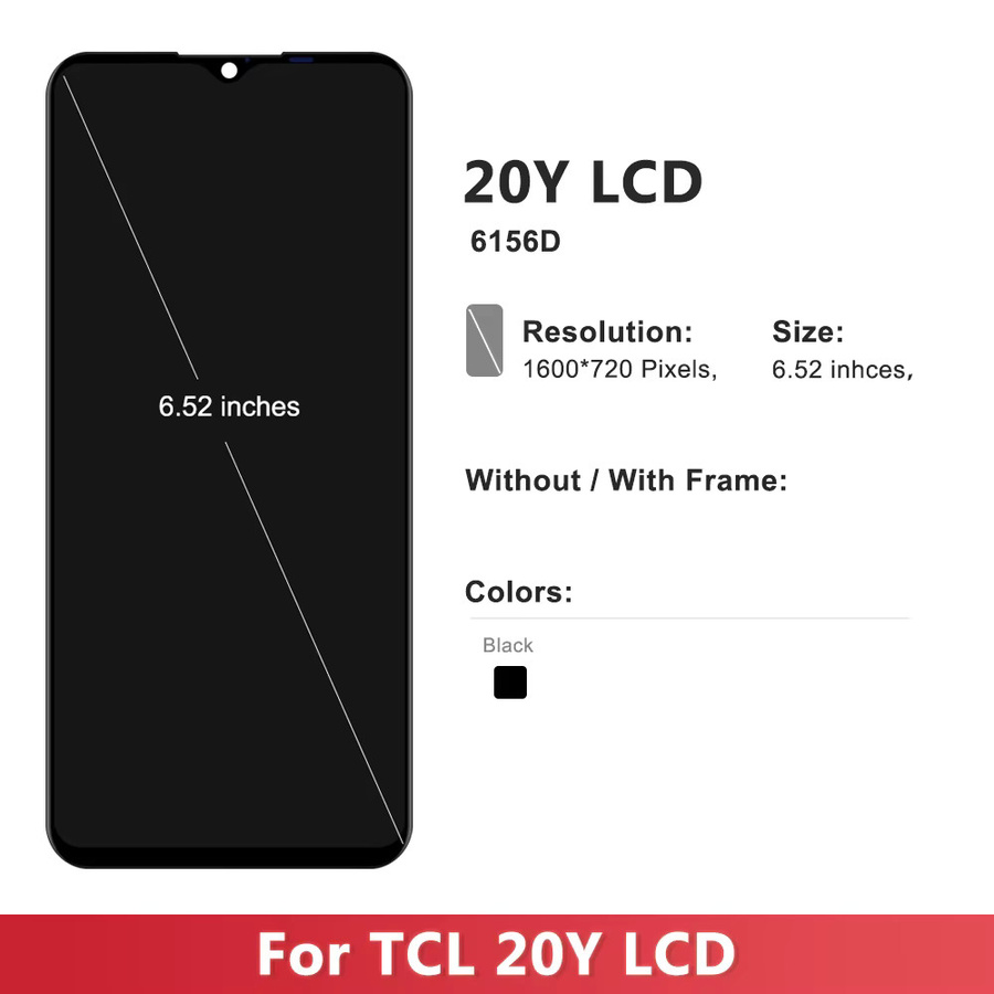 TCL 20Y LCD Display Touchscreen Baugruppe mit Rahmen in Schwarz, 6,52 Zoll Ersatzbildschirm für TCL 20Y 6156D - Bild 3