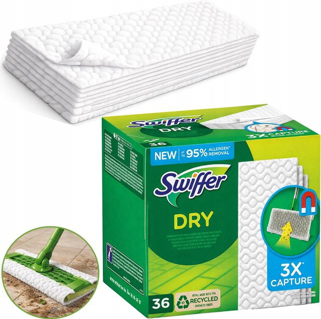 Swiffer Trockene Bodenwischtücher für den Mopp, Elektrostatische Nachfülltücher, Weiß, 36 Stück - Bild 1