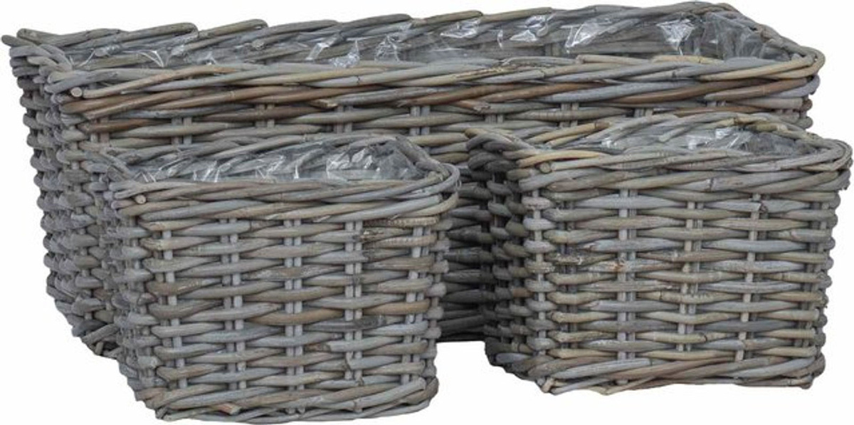 3er Set Blumentopfkörbe mit Speicherfunktion von vidaXL in Grau aus Rattan und Kunststoff - Bild 1