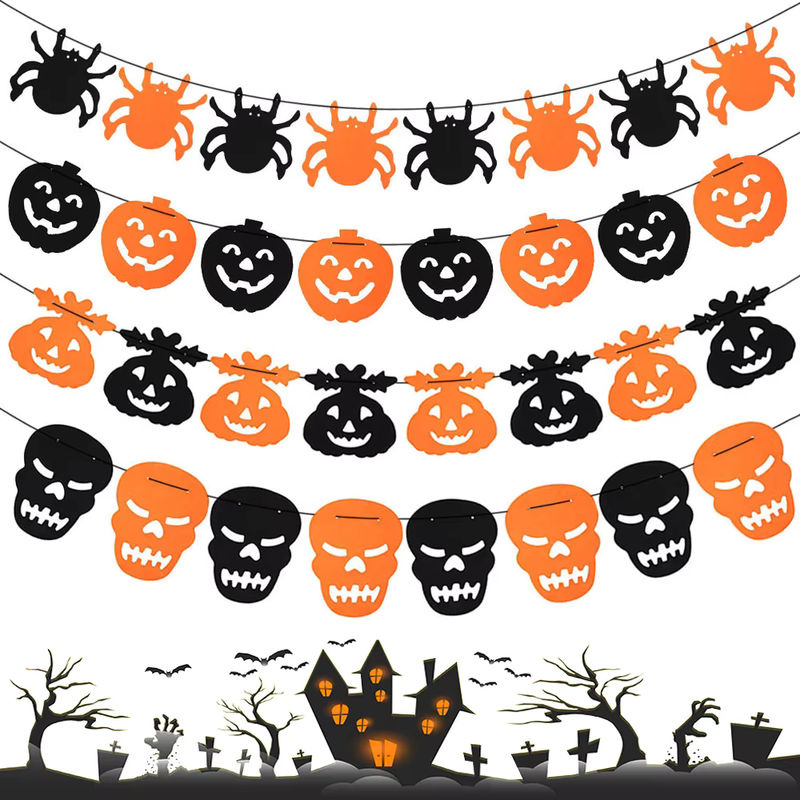 Hängendes Happy Halloween Banner aus Papier in Orange für Indoor und Outdoor Dekorationen - Bild 4