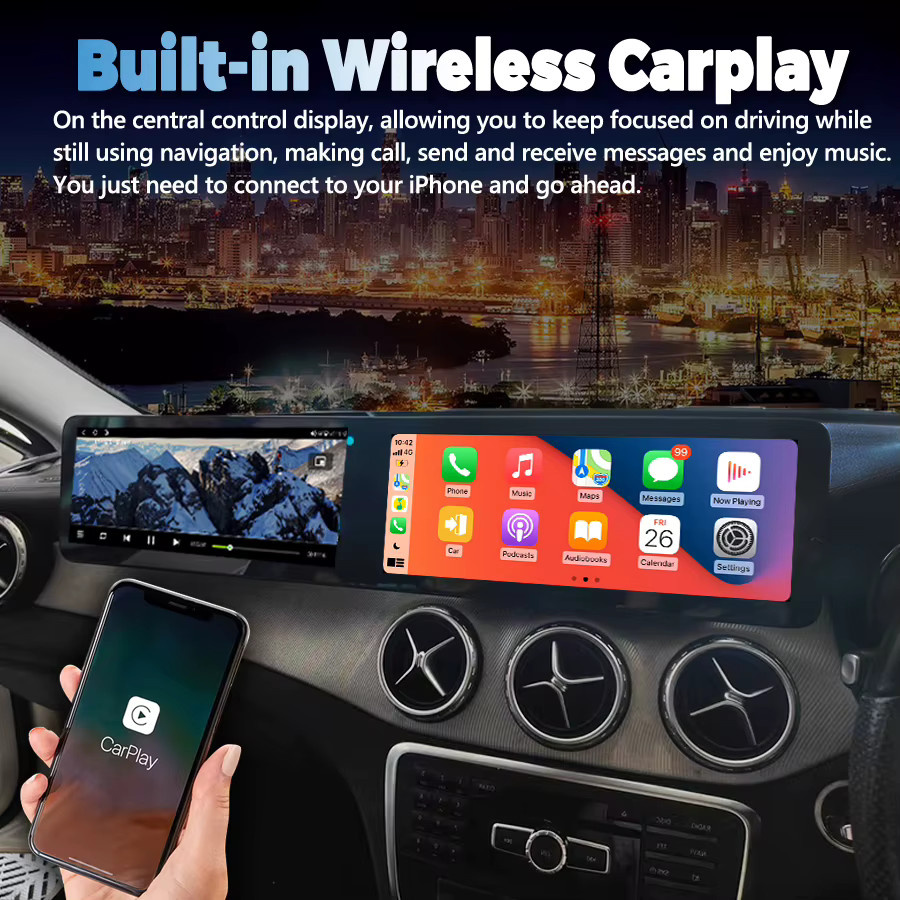 NAVIRIDER Dual Screen Android Autoradio mit GPS und Carplay für Mercedes Benz A Klasse, B Klasse, GLA, CLA (Modelle 2014-2019), Schwarz - Bild 2