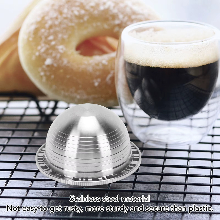 Homgeek Nachfüllbare Kaffeekapsel aus Edelstahl mit Bürstenlöffel für Vertuo Plus, Farbe: Silber - Bild 3